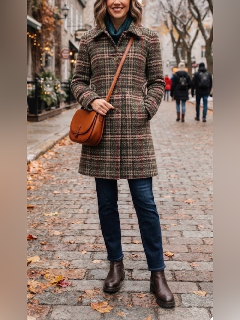 Ann Taylor LOFT Plaid Wool-Blend Pea Coat in Brown, Green and Red 8